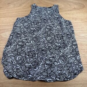 Who What Wear Women's Large Sleeveless Floral Blouse Navy Blue White Button Top